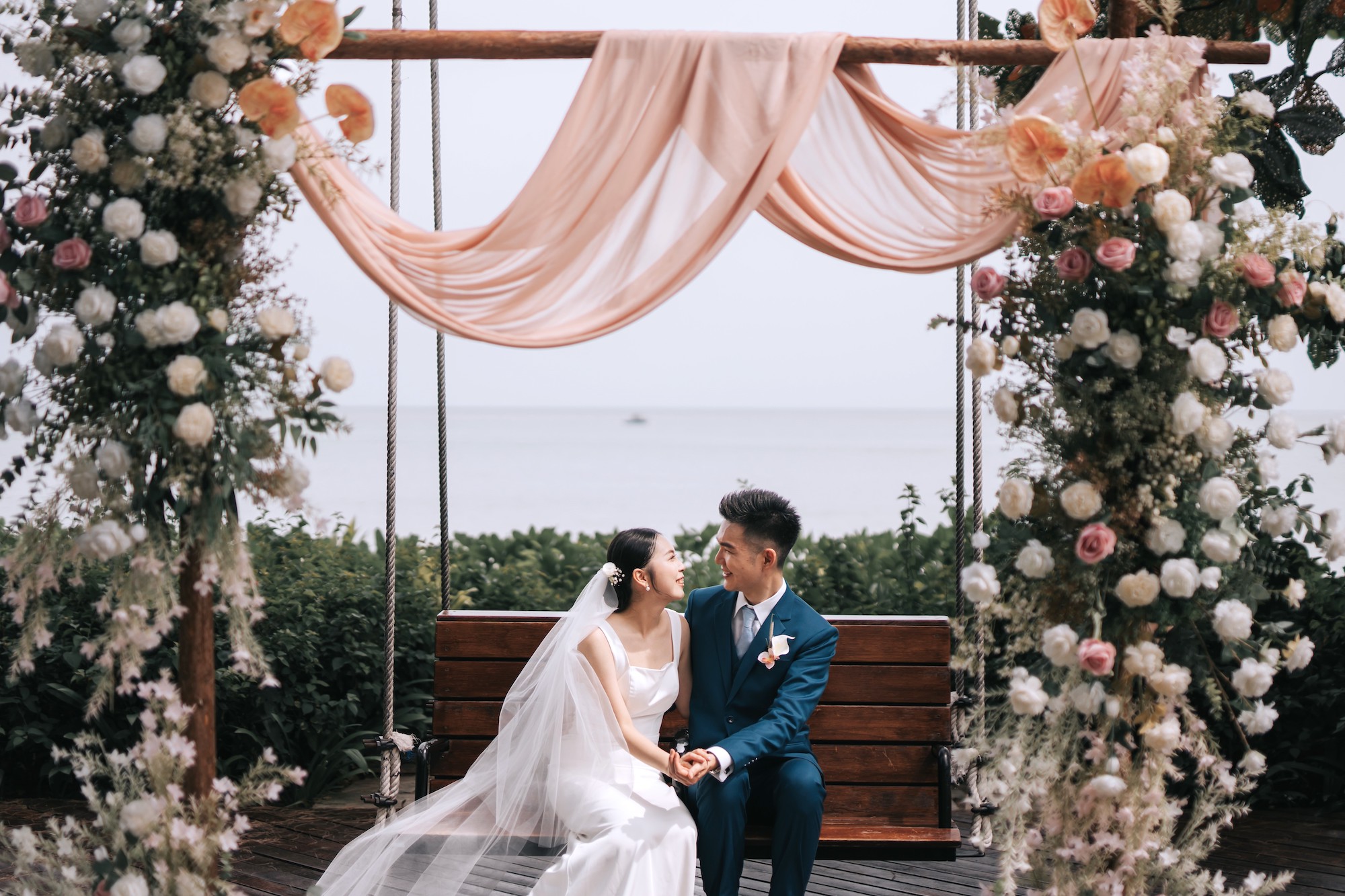 garden beach wedding swing